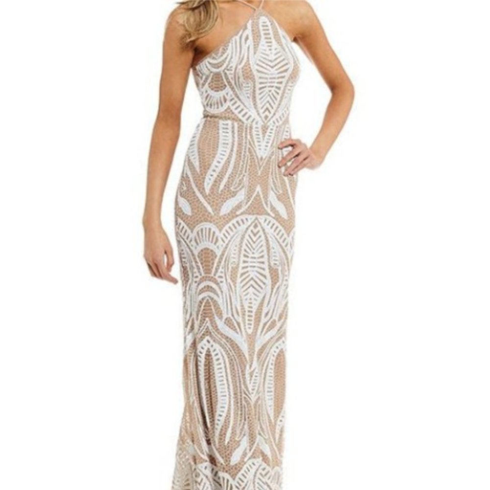 Gianni Bini GB Sequin Embroidered Halter Gown